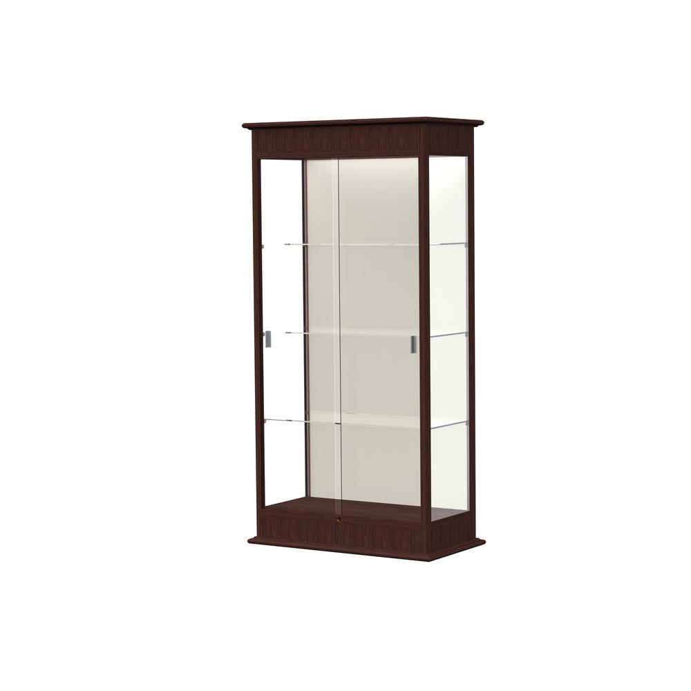 Varsity  36"W x 77"H x 18"D  Lighted Floor Case, Sliding Doors, Plaque Back, Espresso Finish. Picture 1