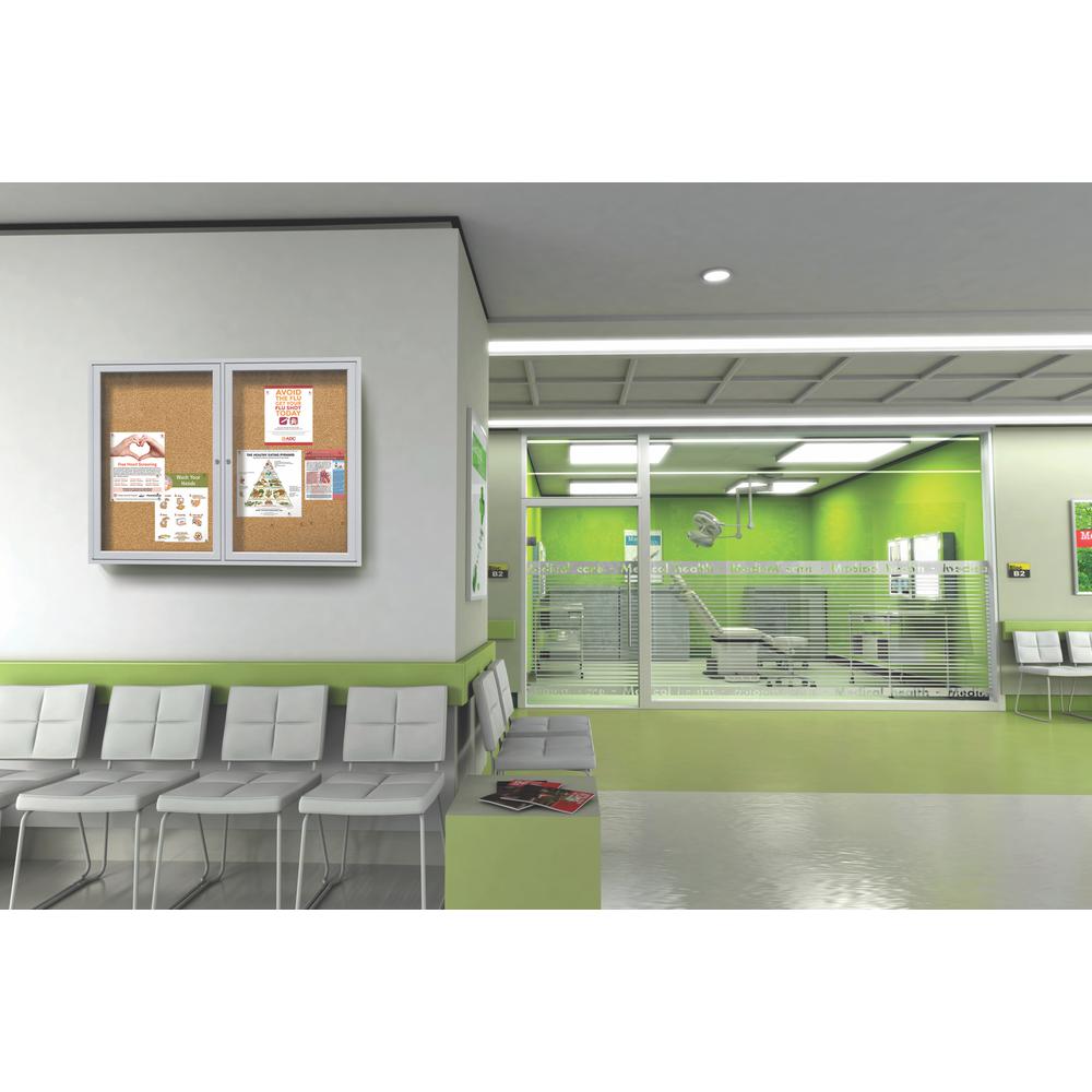 36"x36" 1-Door Satin Aluminum Frame Enclosed Bulletin Board - Natural Cork. Picture 4