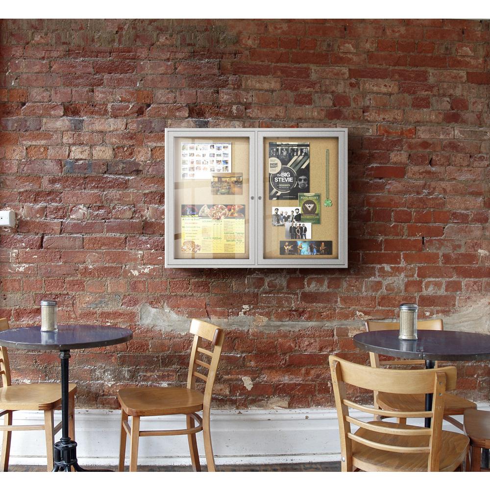 36"x36" 1-Door Satin Aluminum Frame Enclosed Bulletin Board - Natural Cork. Picture 2