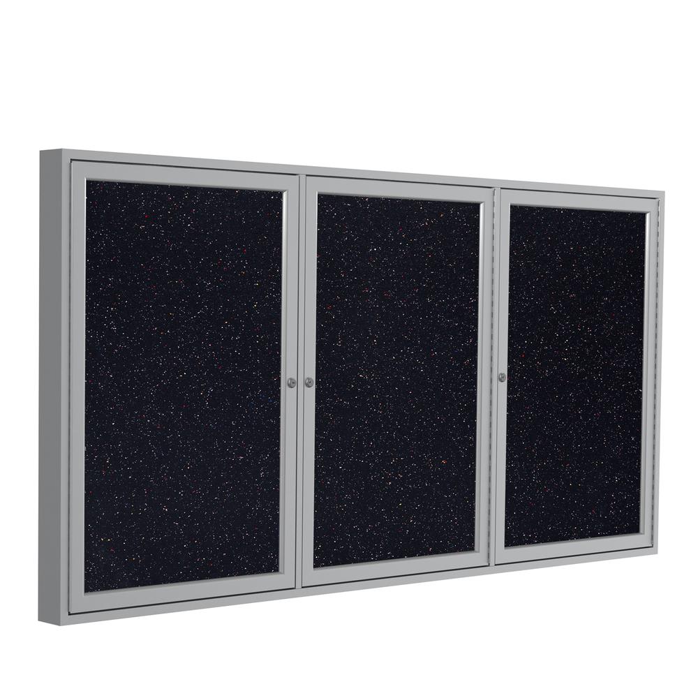 48"x72" 3-Dr Satin Alum Fr Enclosed Recycled Rubber Bulletin Board - Confetti. Picture 1