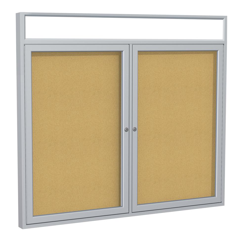 36"x48" 2-Dr Satin Alum Fr, Headliner Enclosed Bulletin Board - Natural Cork. Picture 1