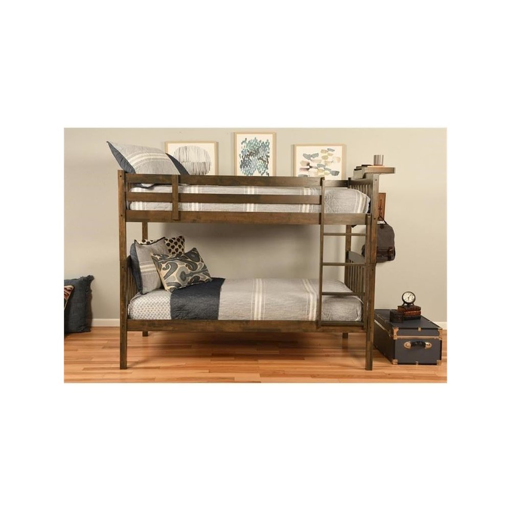 Claire Twin Wood Bunk Bed with Tray in Brown-Mattresses Not Included. Picture 7