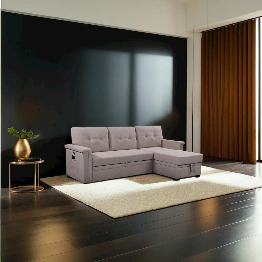 Contemporary Gray Reversible Sleeper Sectional Sofa with Storage and USB Ports. Picture 4