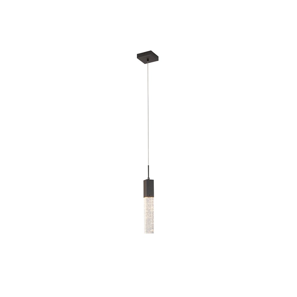 1-Light Matte Black Single Pendant With A Clear Bubble Crystal. Picture 1
