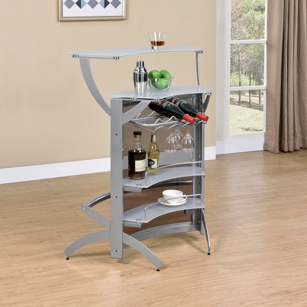 Dallas 2-shelf Curved Freestanding Home Bar Cabinet Silver. Picture 12