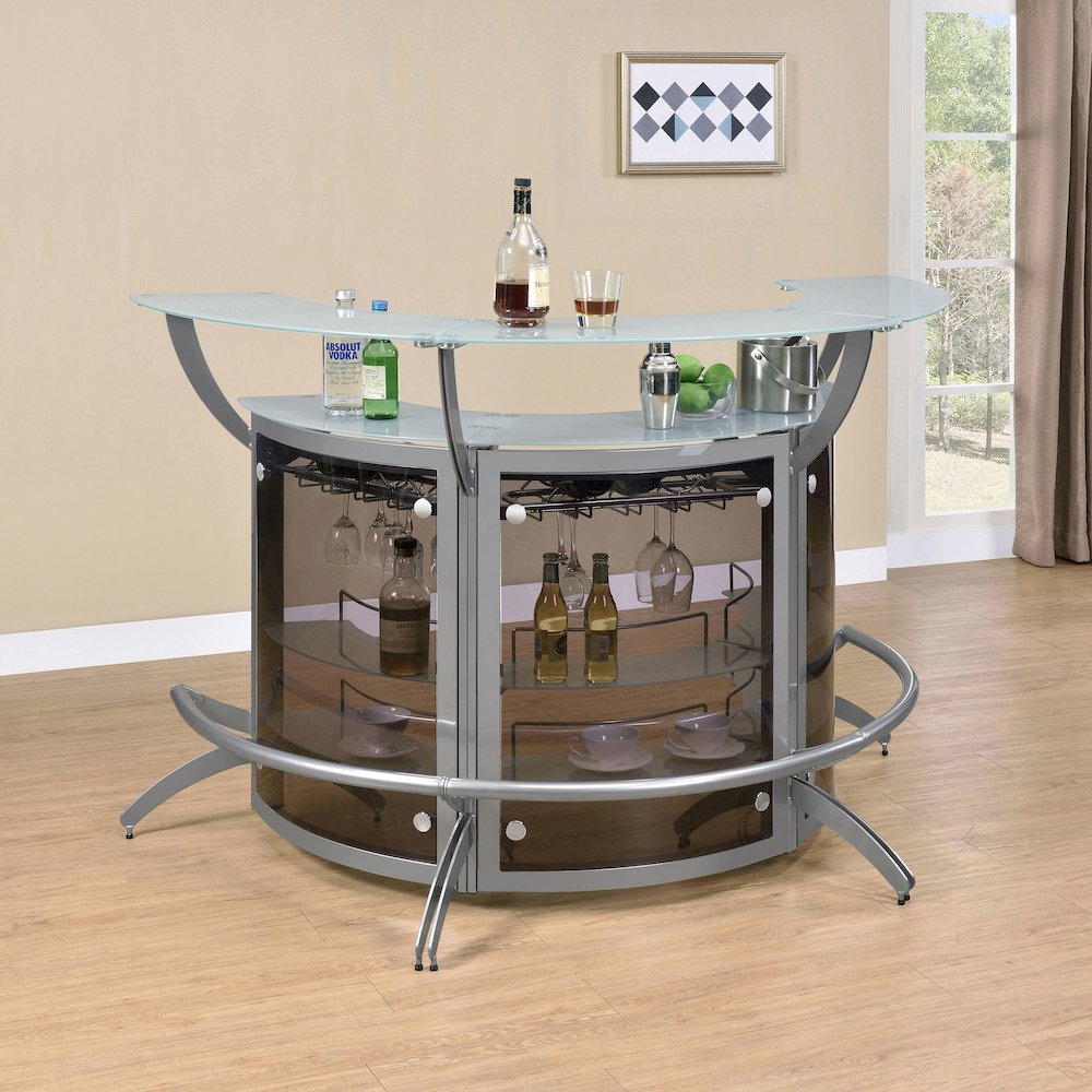 Dallas 3-piece Curved Freestanding Home Bar Cabinet Silver. Picture 10