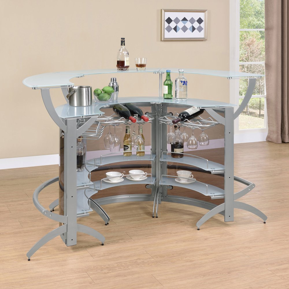 Dallas 3-piece Curved Freestanding Home Bar Cabinet Silver. Picture 12
