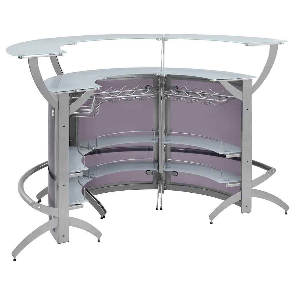 Dallas 3-piece Curved Freestanding Home Bar Cabinet Silver. Picture 6