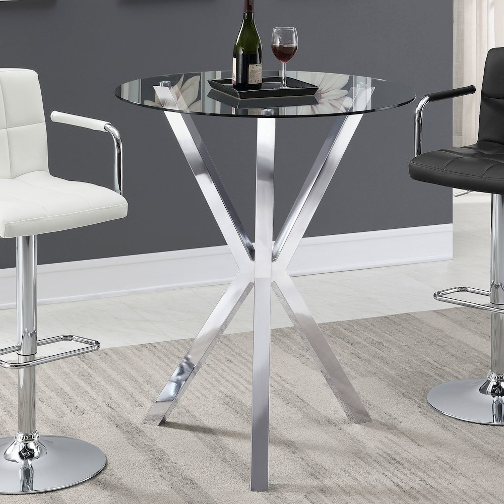 Denali Round 35-inch Glass Top Bistro Bar Table Chrome. Picture 3