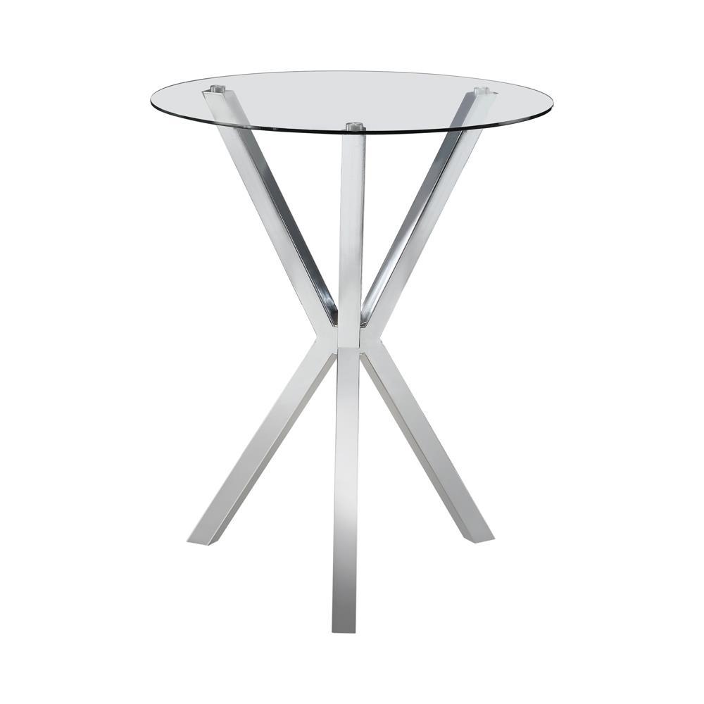 Sleek Chrome Round Bar Table with Clear Glass Top for Elegant Entertaining. Picture 1