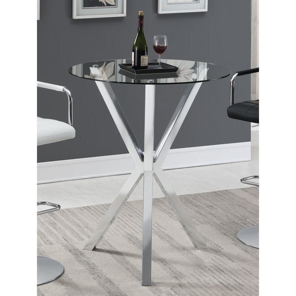 Sleek Chrome Round Bar Table with Clear Glass Top for Elegant Entertaining. Picture 2