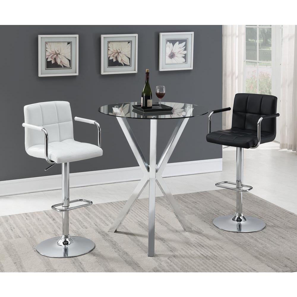 Sleek Chrome Round Bar Table with Clear Glass Top for Elegant Entertaining. Picture 3