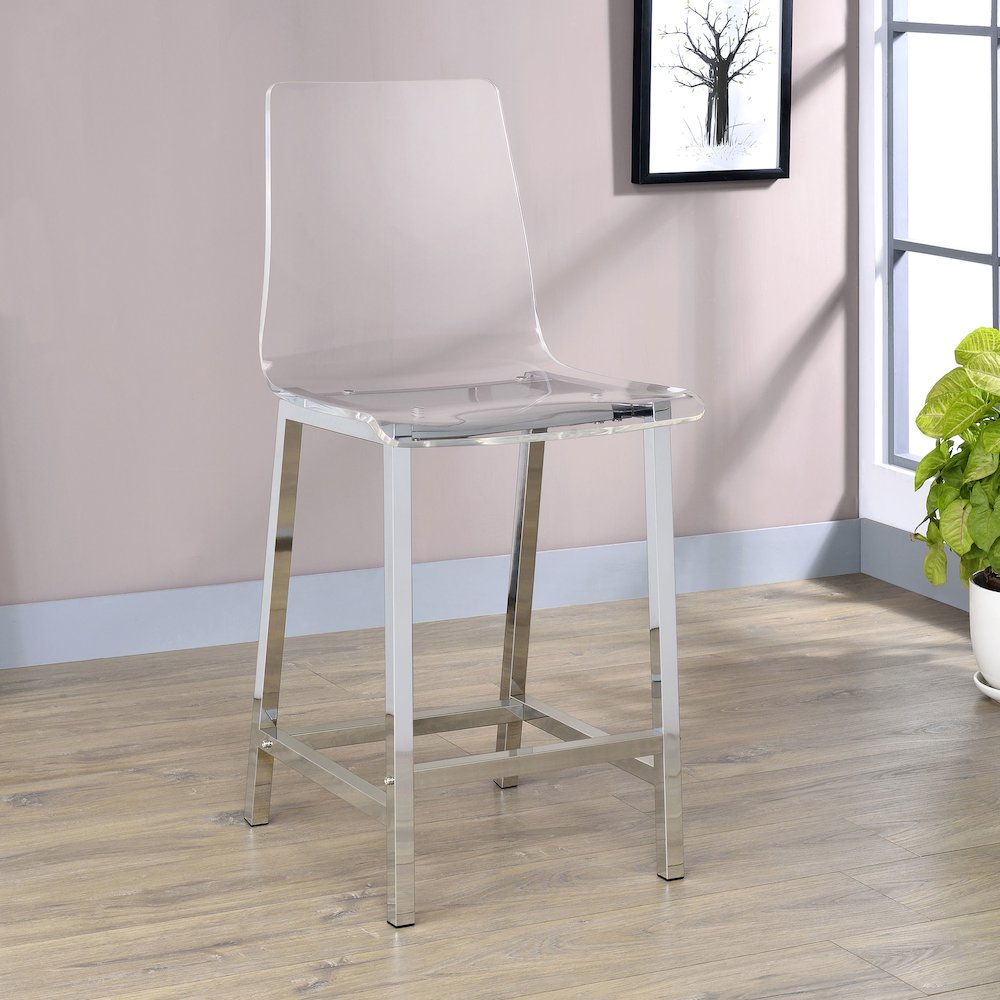 Juelia Clear Acrylic Counter Chair Chrome (Set of 2). Picture 11