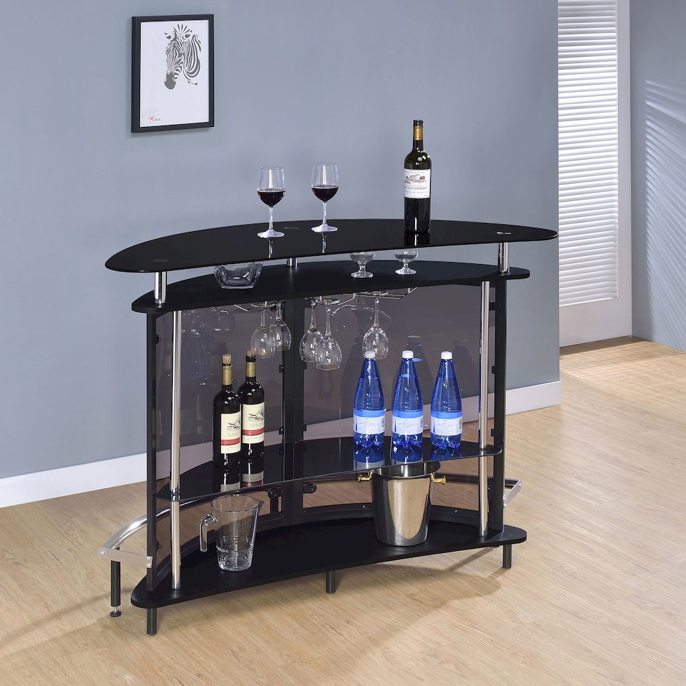 Amarillo Freestanding Glass Top Home Bar Wine Cabinet Black. Picture 12