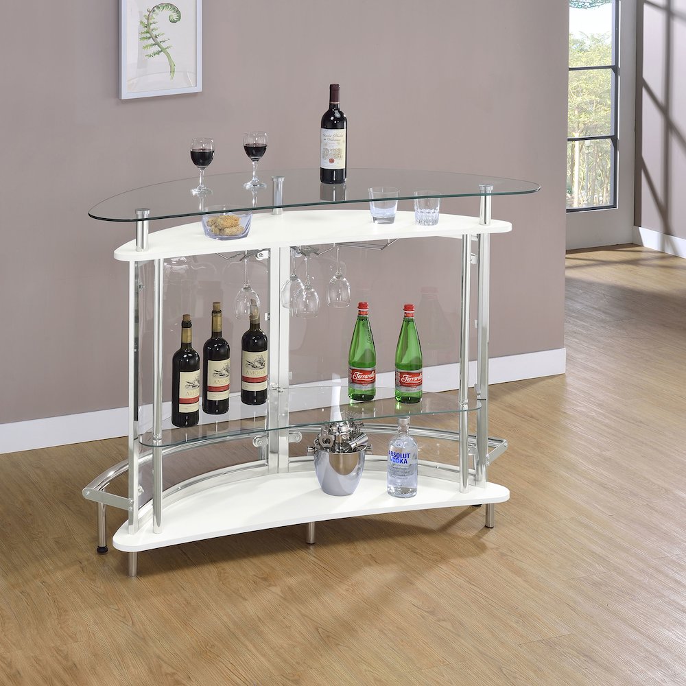 Amarillo Freestanding Glass Top Home Bar Wine Cabinet White. Picture 12