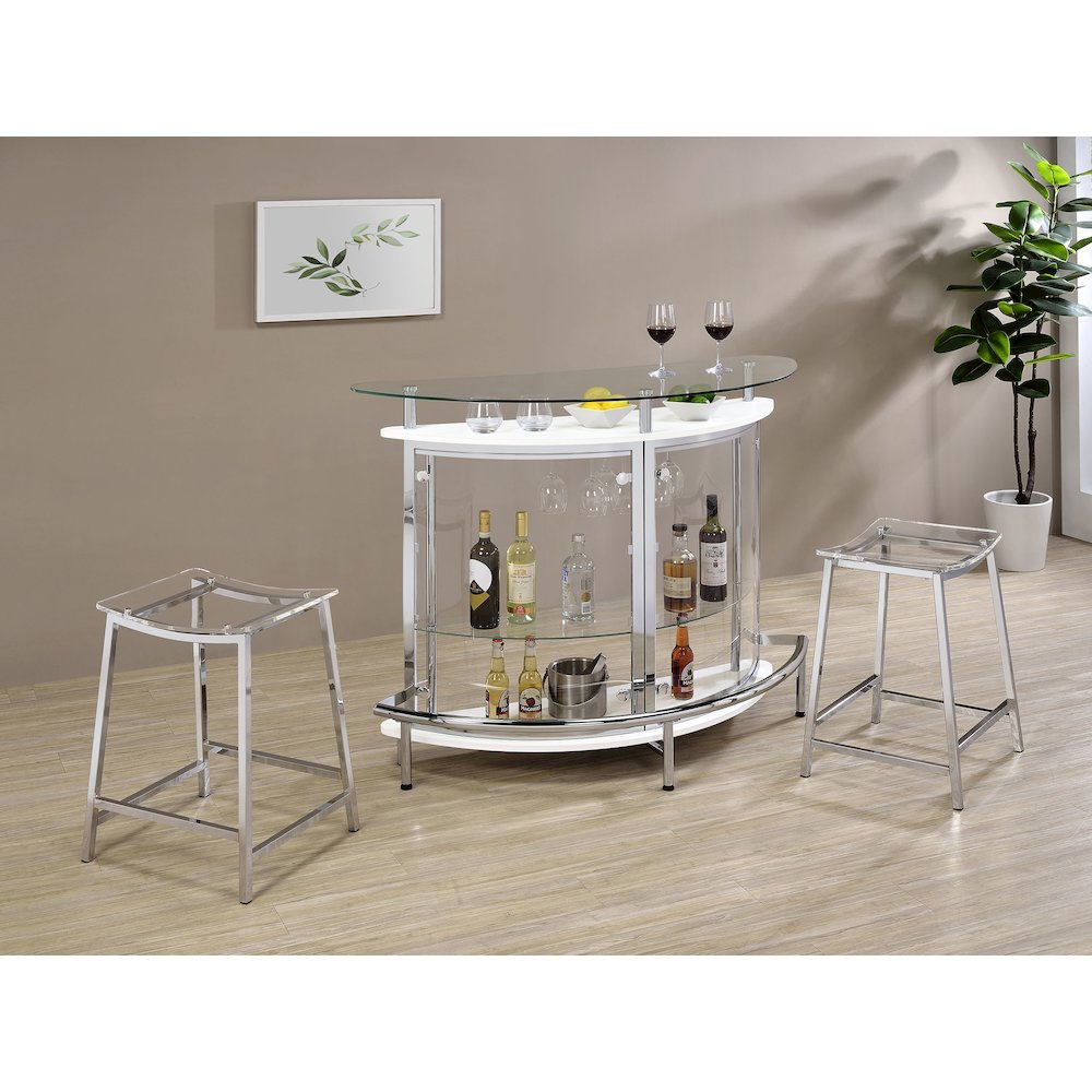 Amarillo Freestanding Glass Top Home Bar Wine Cabinet White. Picture 13