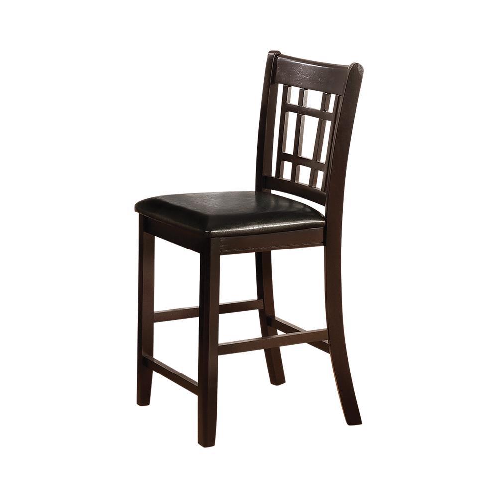 Counter Height Bar Stools Set of 2, Brown Leatherette & Wood Stools. Picture 6