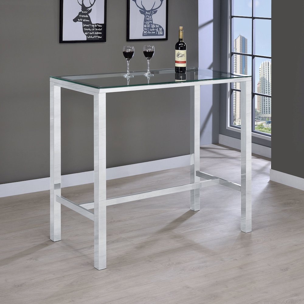 Tolbert Rectangular 47-inch Glass Top Pub Bar Table Chrome. Picture 5