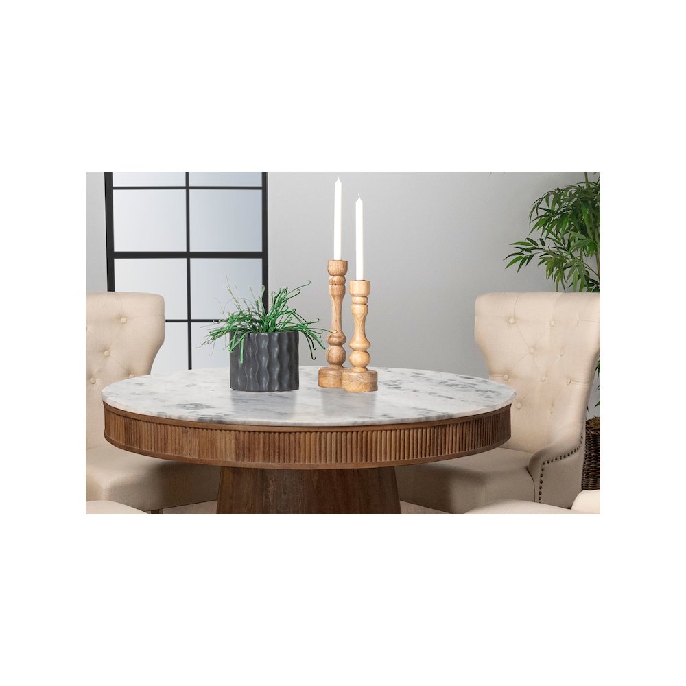 Ortega Round 46-inch Marble Top Wood Dining Table Natural. Picture 8