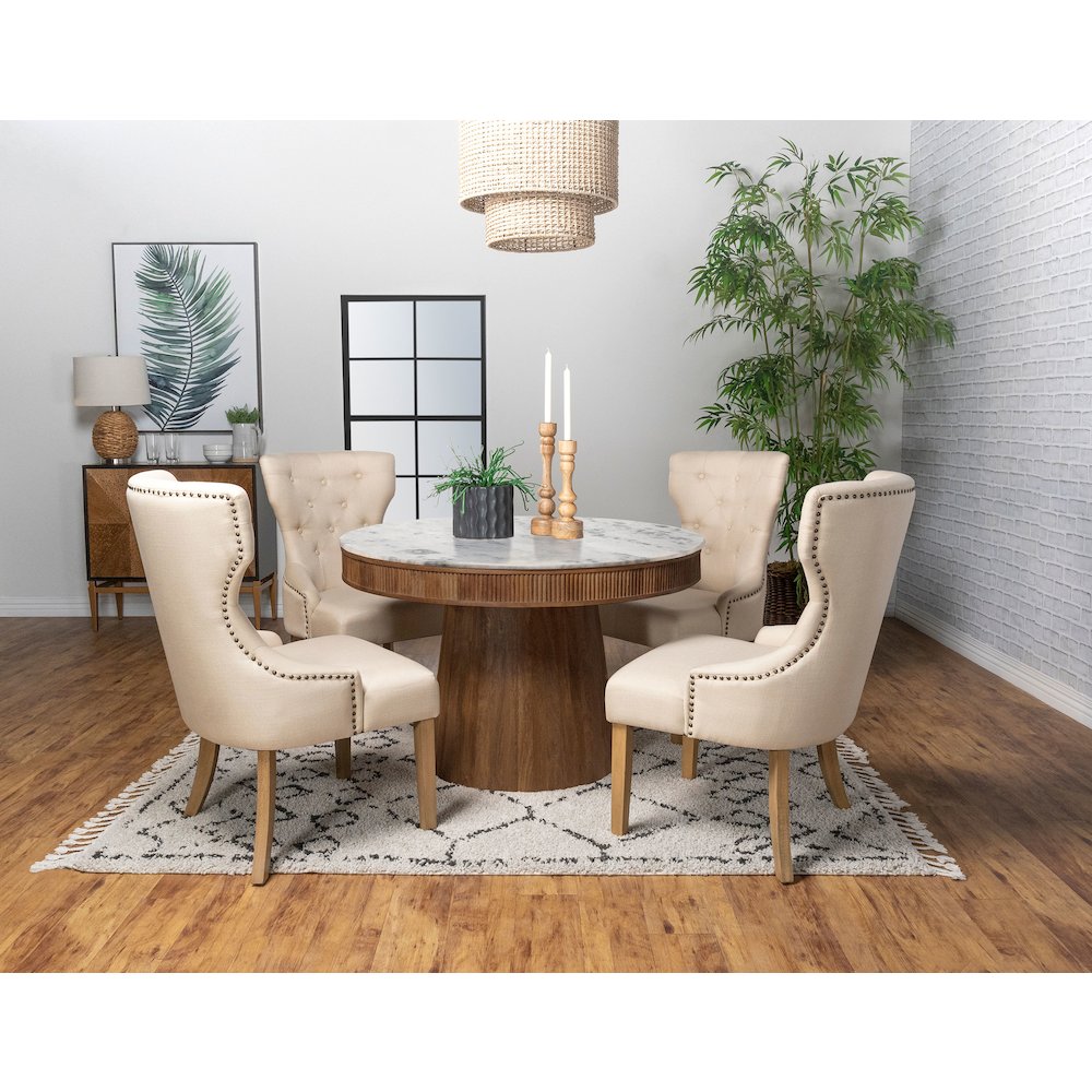 Ortega Round 46-inch Marble Top Wood Dining Table Natural. Picture 5