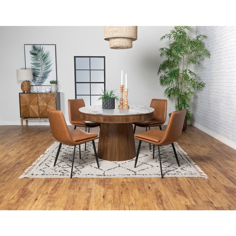 Ortega Round 46-inch Marble Top Wood Dining Table Natural. Picture 6