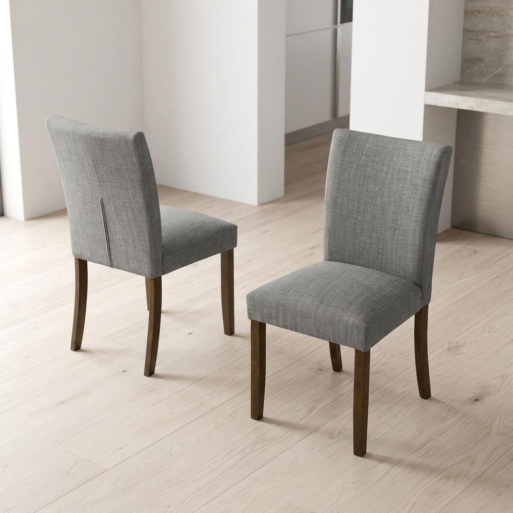 Upholstered Dining Chair with Wood Legs, Kitchen Side Chair, Grey, Set of 2. Picture 2