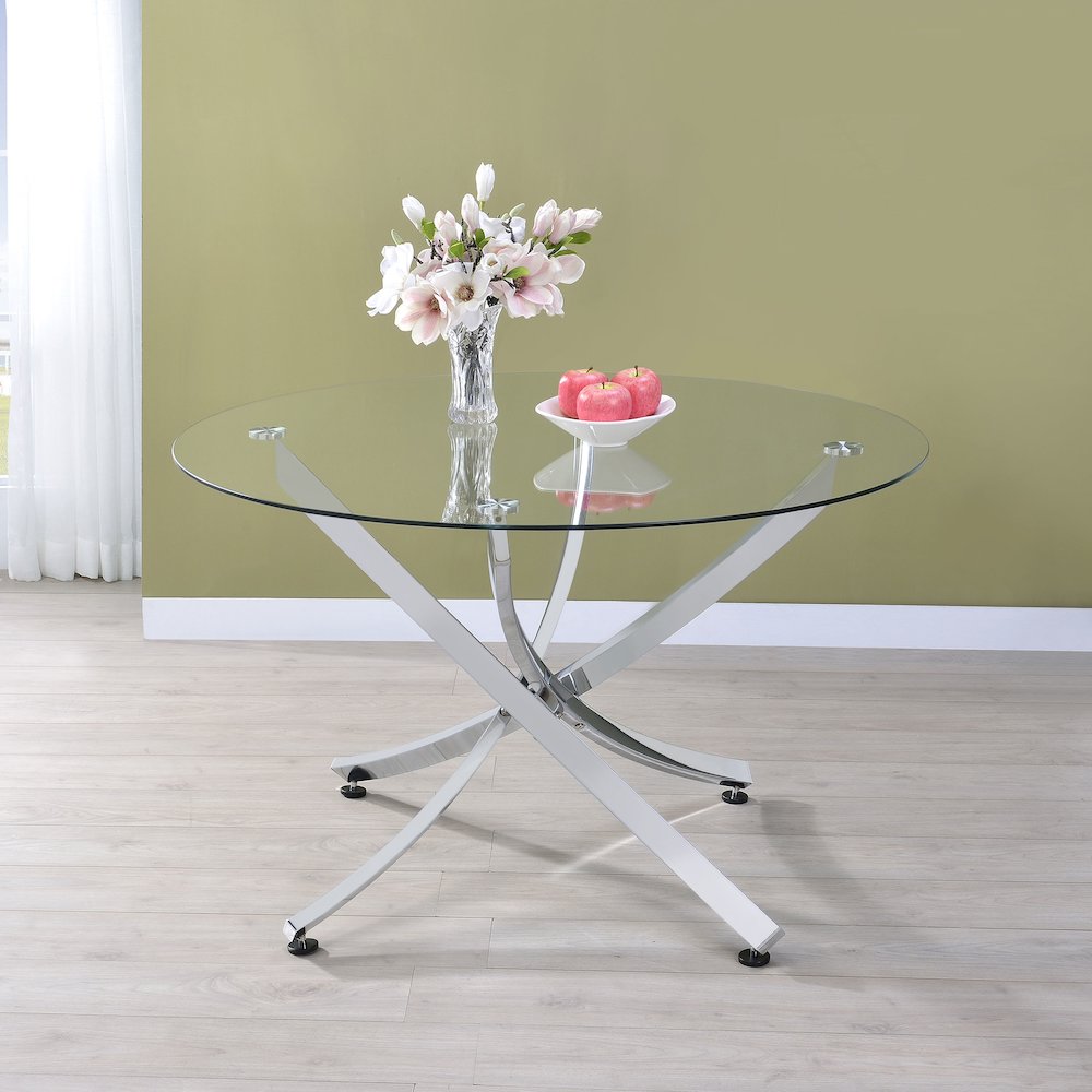 Beckham Round 46-inch Glass Top Dining Table Chrome. Picture 4