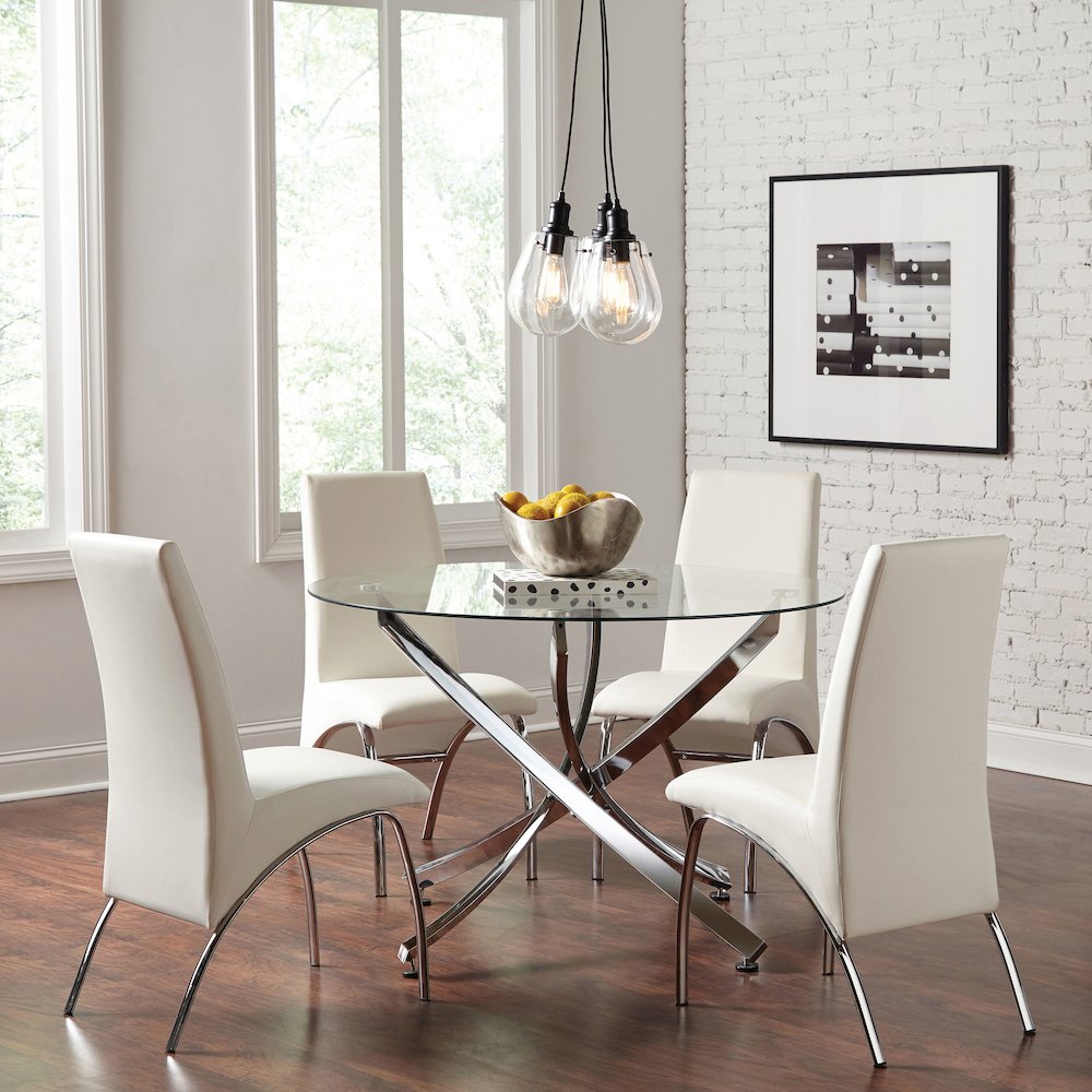 Beckham Round 46-inch Glass Top Dining Table Chrome. Picture 6