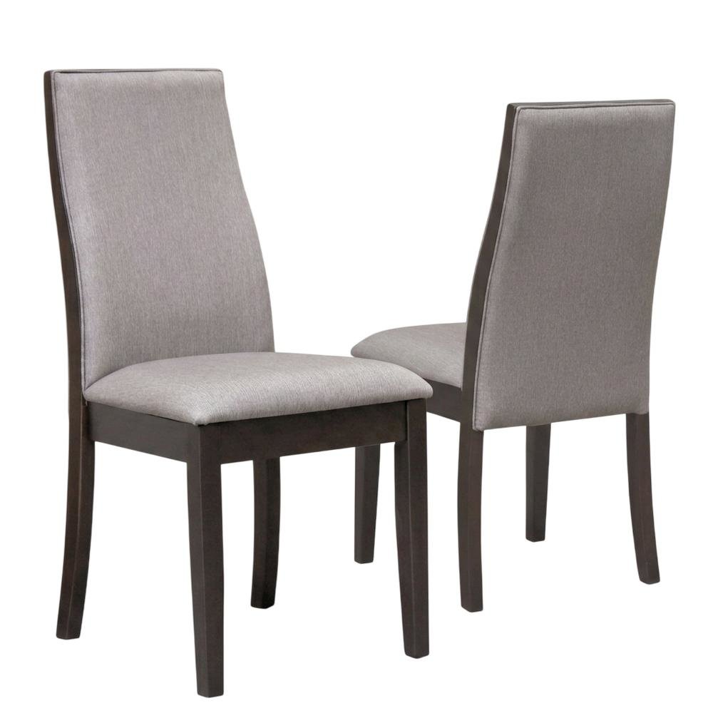 Polyester Upholstered Farmhouse Dining Chair, Espresso Legs, Taupe, Set of 2. Picture 1