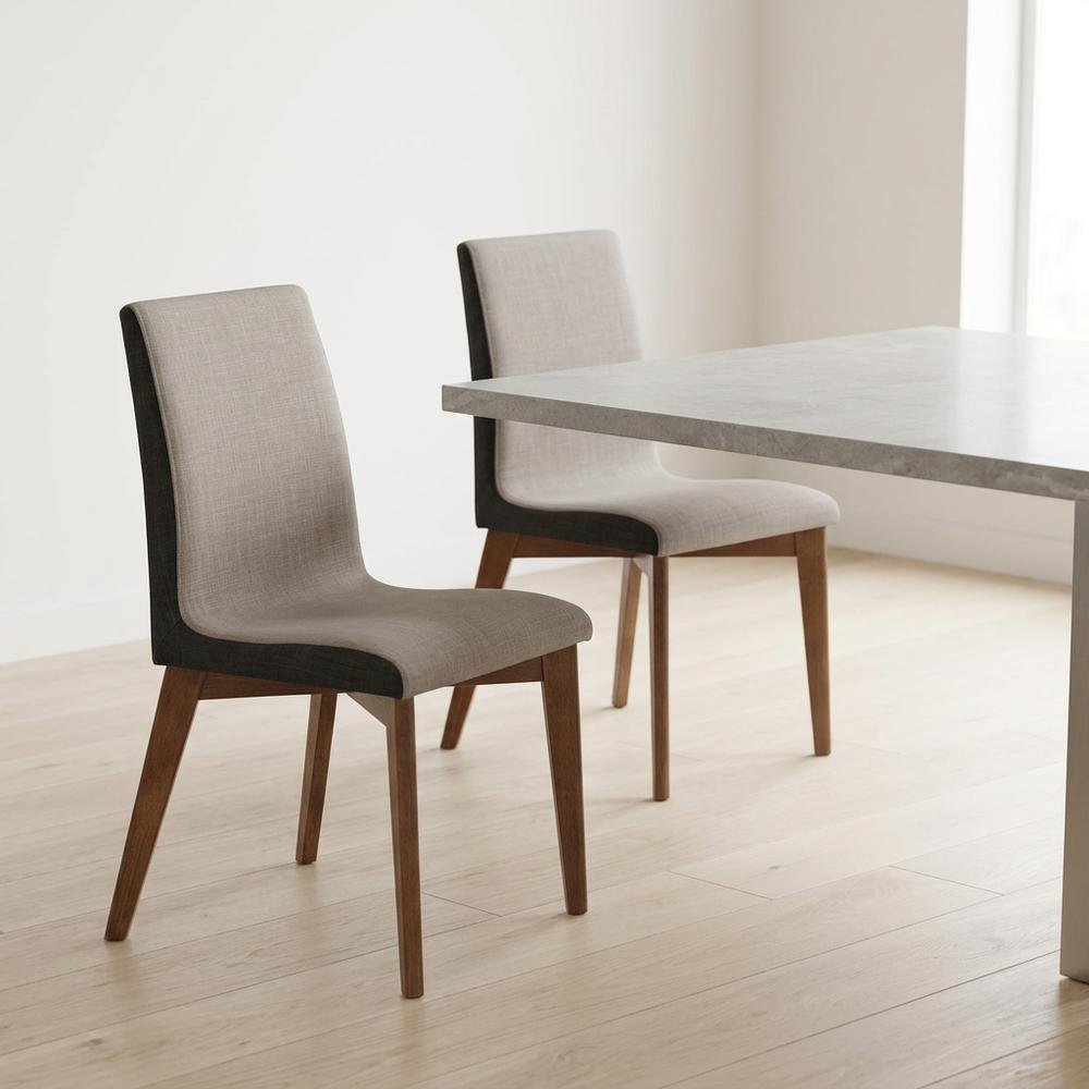 Mid-Century Modern Upholstered Dining Chair with Wood Legs, Set of 2. Picture 2