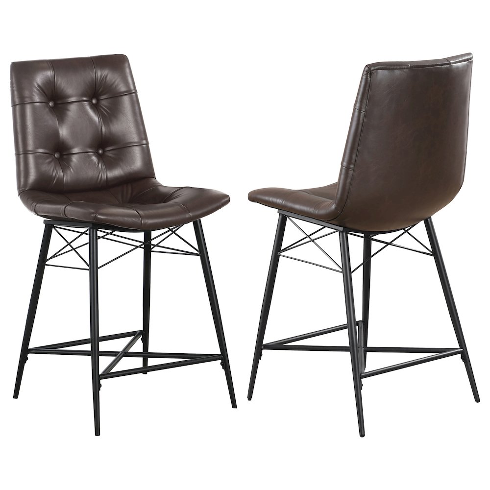Aiken Upholstered Tufted Counter Chair Brown (Set of 2). Picture 1