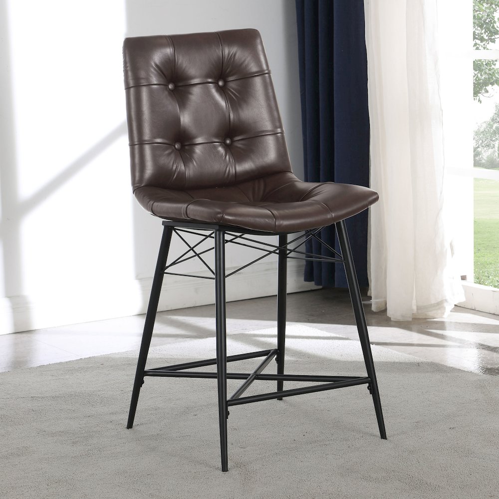 Aiken Upholstered Tufted Counter Chair Brown (Set of 2). Picture 11