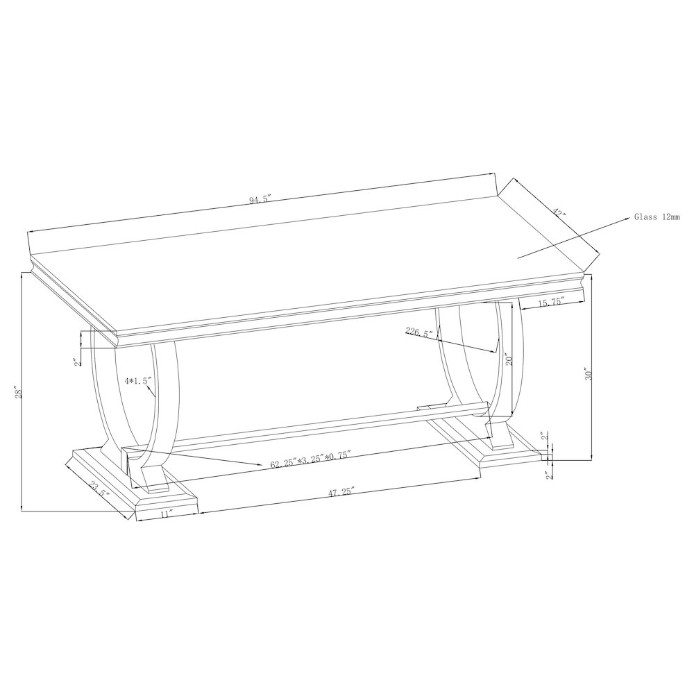 Antoine Rectangular 95-inch Glass Top Dining Table Black. Picture 6
