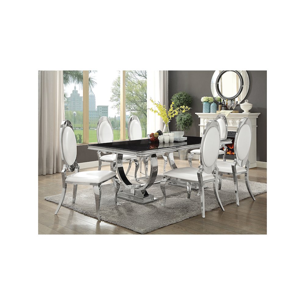 Antoine Rectangular 95-inch Glass Top Dining Table Black. Picture 5
