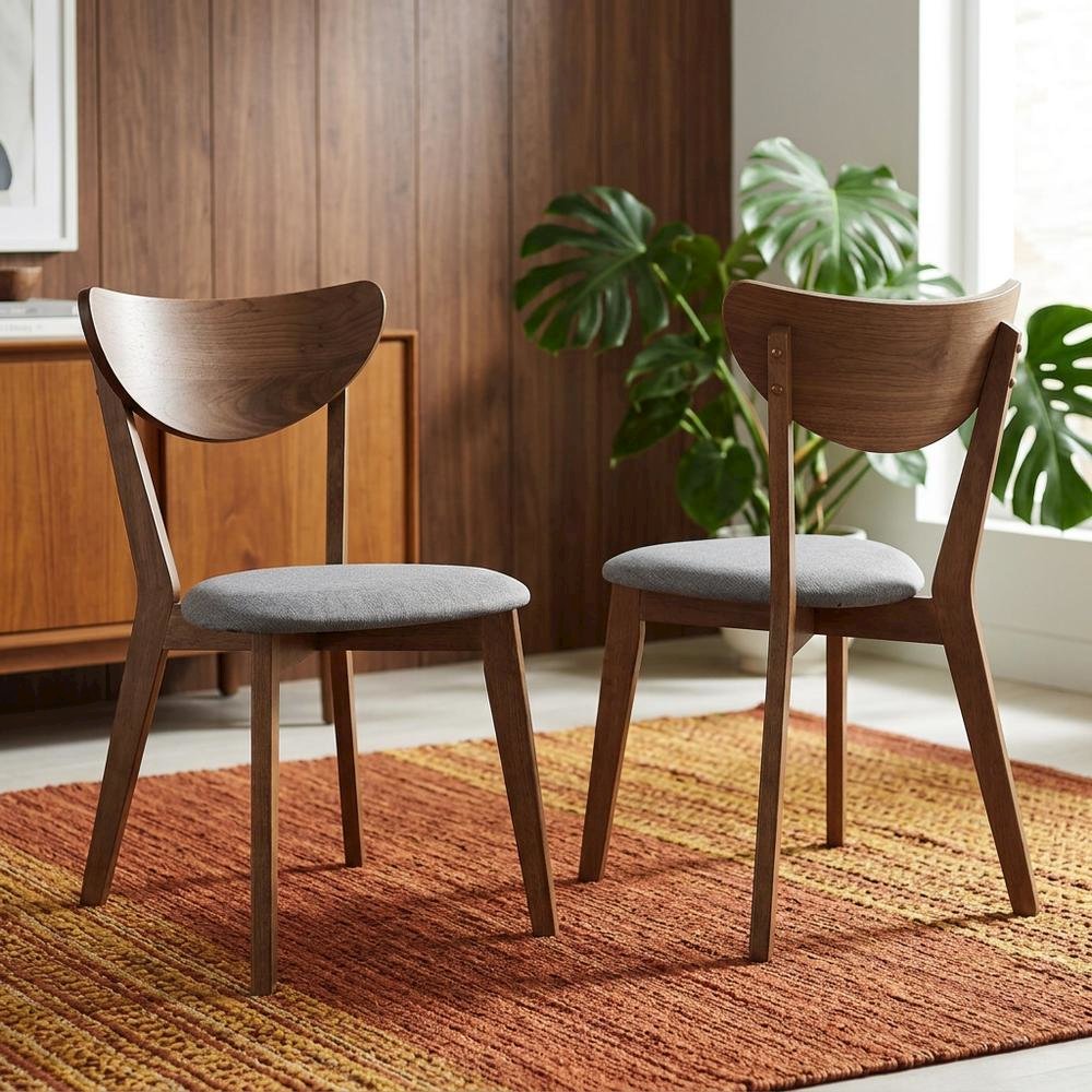 Polyester-Upholstered Mid-Century Modern Dining Chairs with Walnut Wood,Set of 2. Picture 2