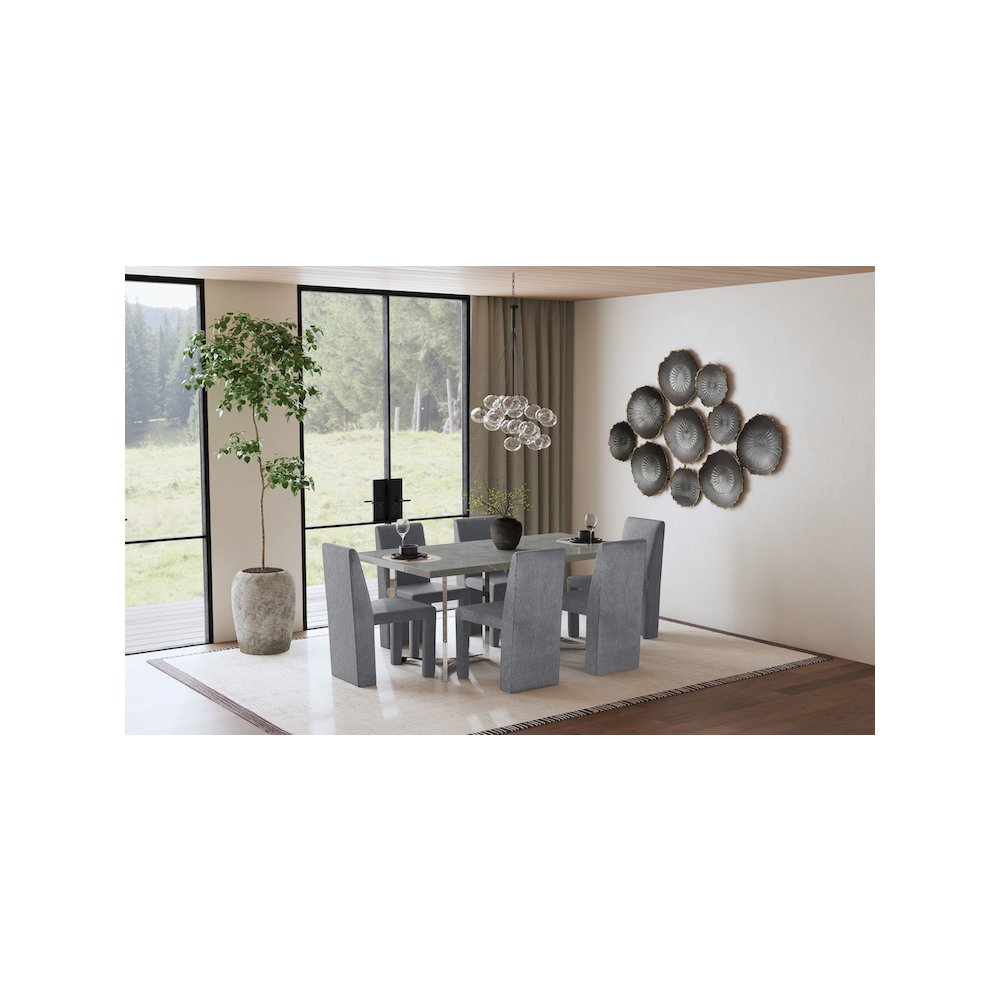 Sterling 72-inch Rectangular Dining Table Grey Faux Marble. Picture 14