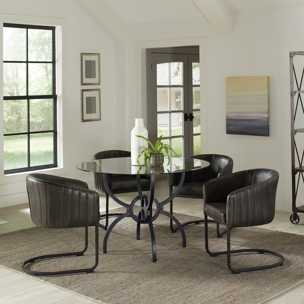 Aviano Round 48-inch Glass Top Metal Dining Table Gunmetal. Picture 8