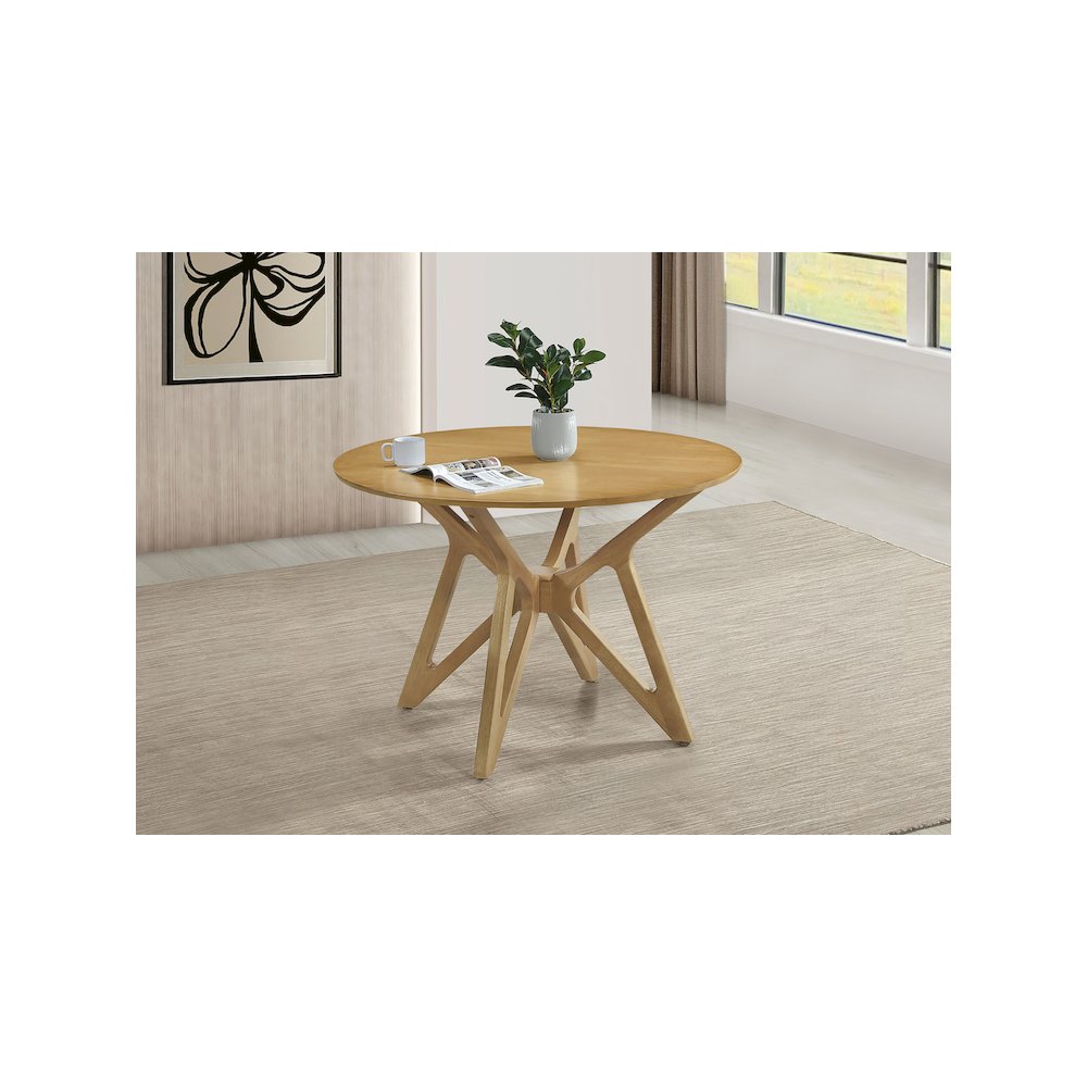 Elowen Round 42-inch Solid Wood Dining Table Light Walnut. Picture 4