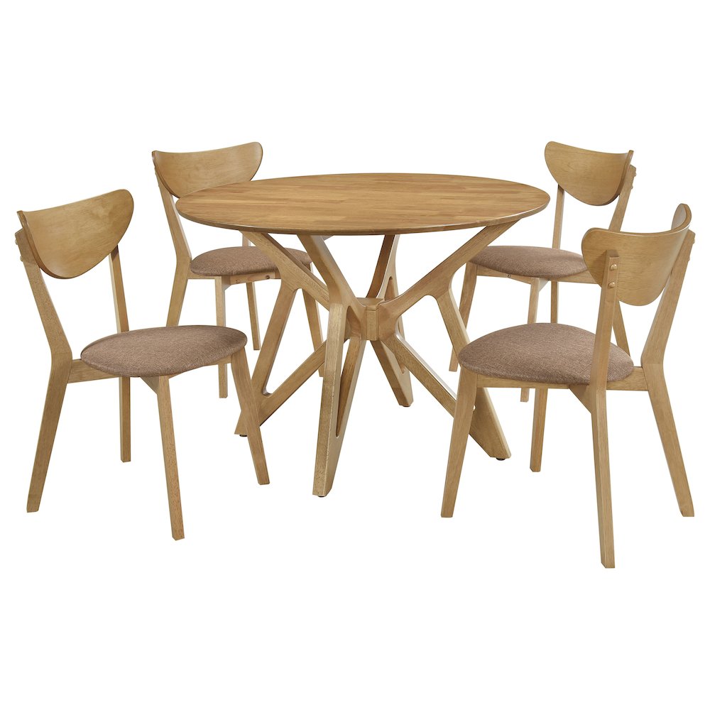 Elowen 5-piece Round Solid Wood Dining Set Light Walnut. Picture 1