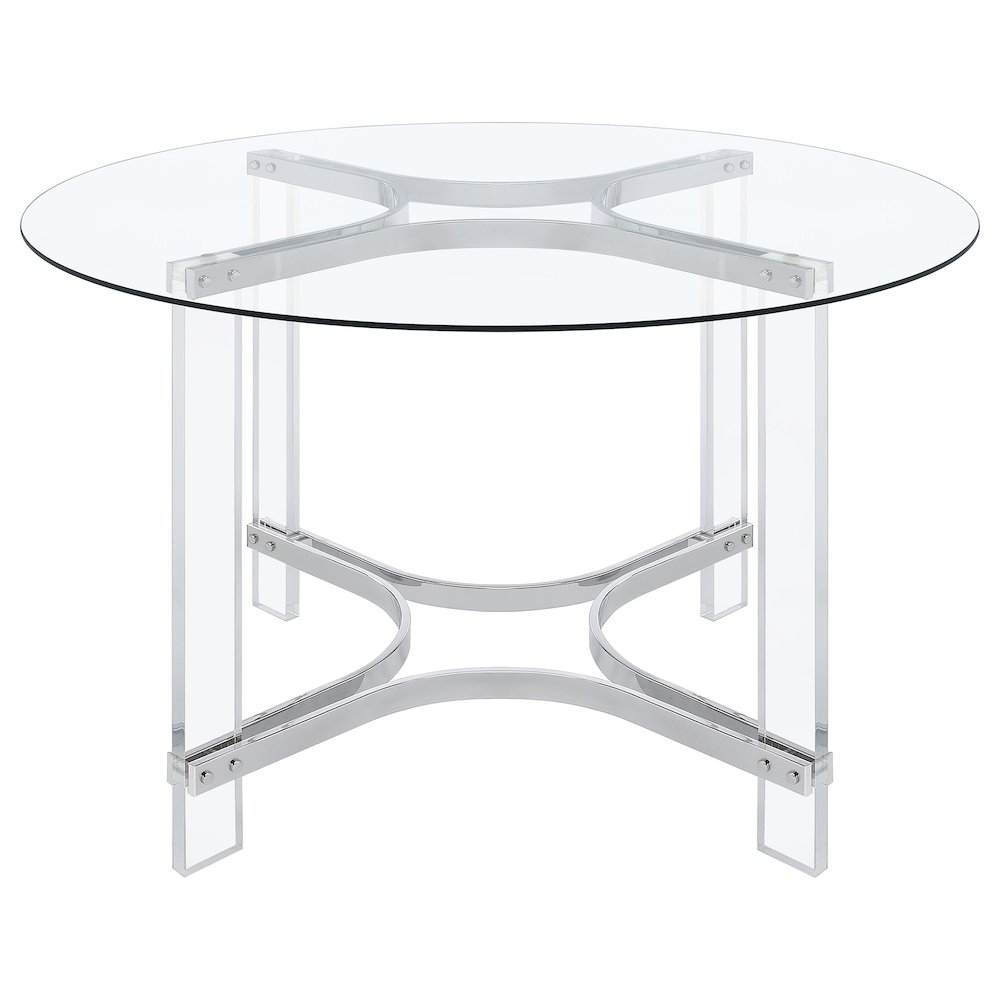 Keeling 47-inch Round Glass Top Acrylic Dining Table Chrome. Picture 3