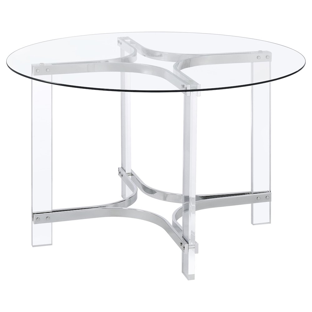 Keeling 47-inch Round Glass Top Acrylic Dining Table Chrome. Picture 4