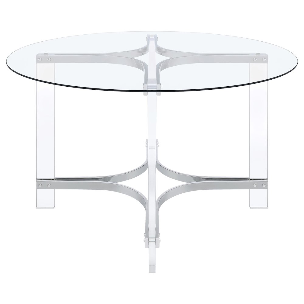Keeling 47-inch Round Glass Top Acrylic Dining Table Chrome. Picture 5