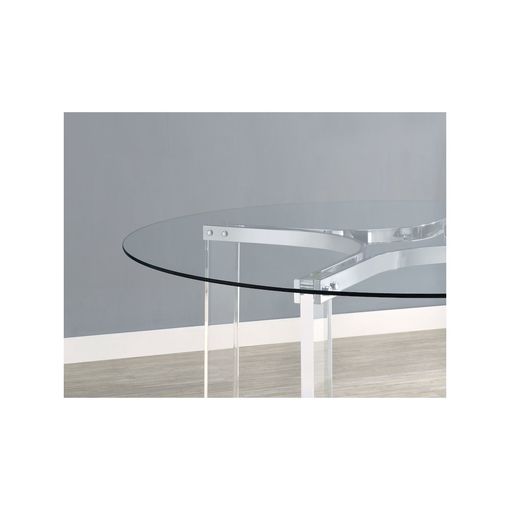 Keeling 47-inch Round Glass Top Acrylic Dining Table Chrome. Picture 9