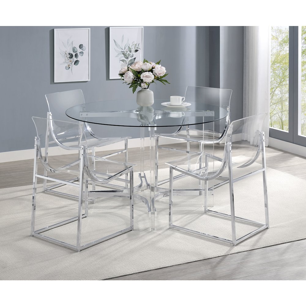 Keeling 47-inch Round Glass Top Acrylic Dining Table Chrome. Picture 8