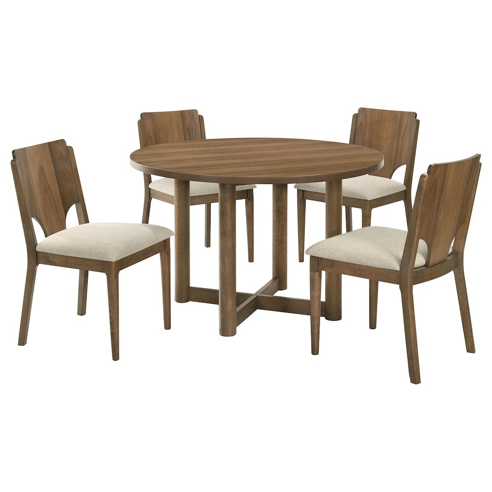 Crestmore 5-piece 46-inch Round Wood Dining Table Set Walnut. Picture 1