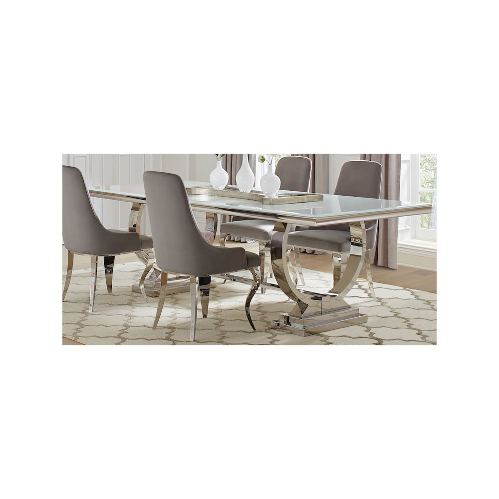 Antoine Rectangular 95-inch Glass Top Dining Table White. Picture 3