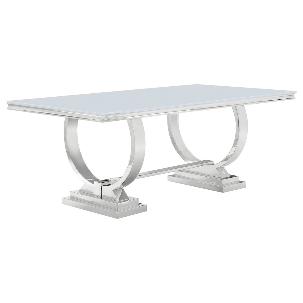 Antoine Rectangular 95-inch Glass Top Dining Table White. Picture 1