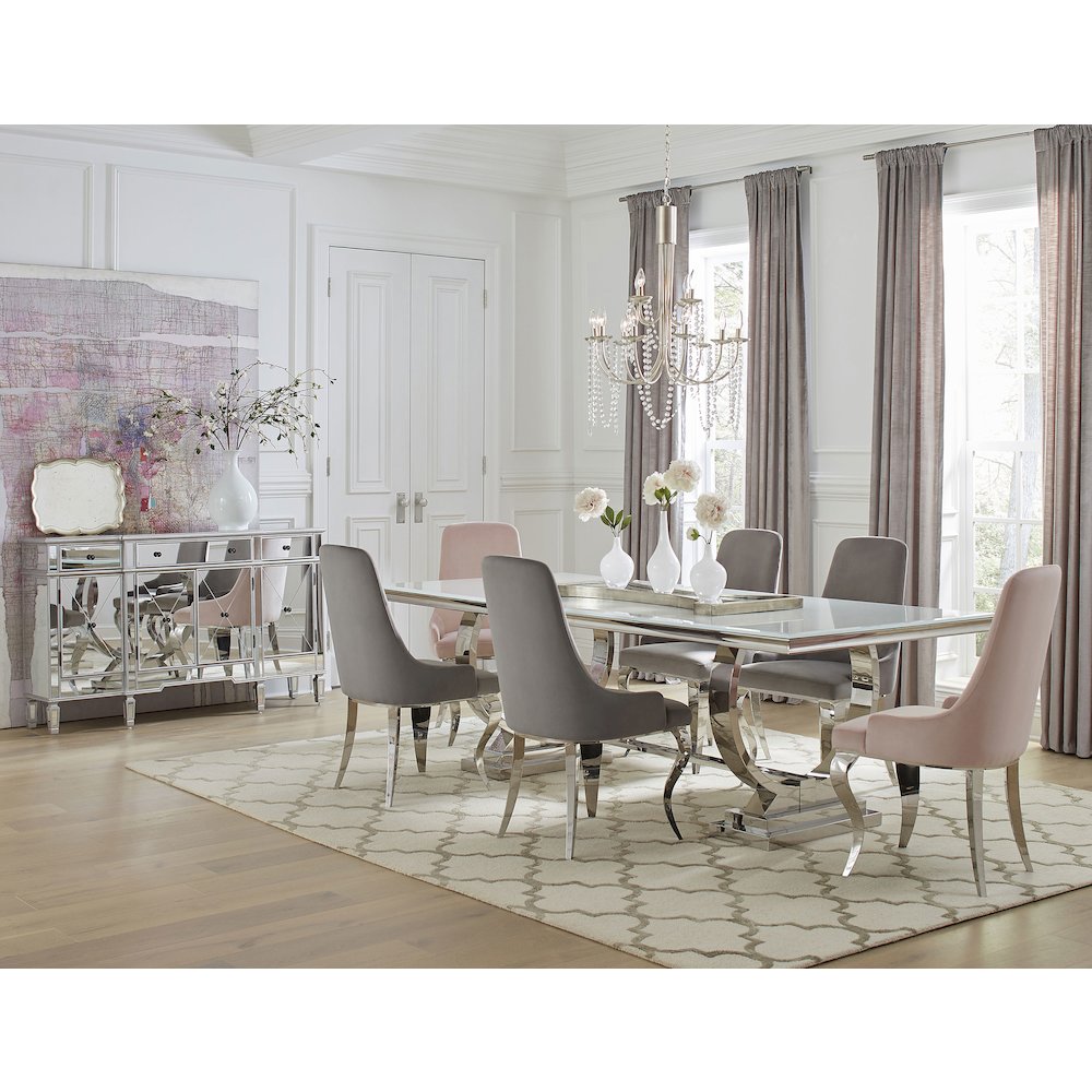 Antoine Rectangular 95-inch Glass Top Dining Table White. Picture 5