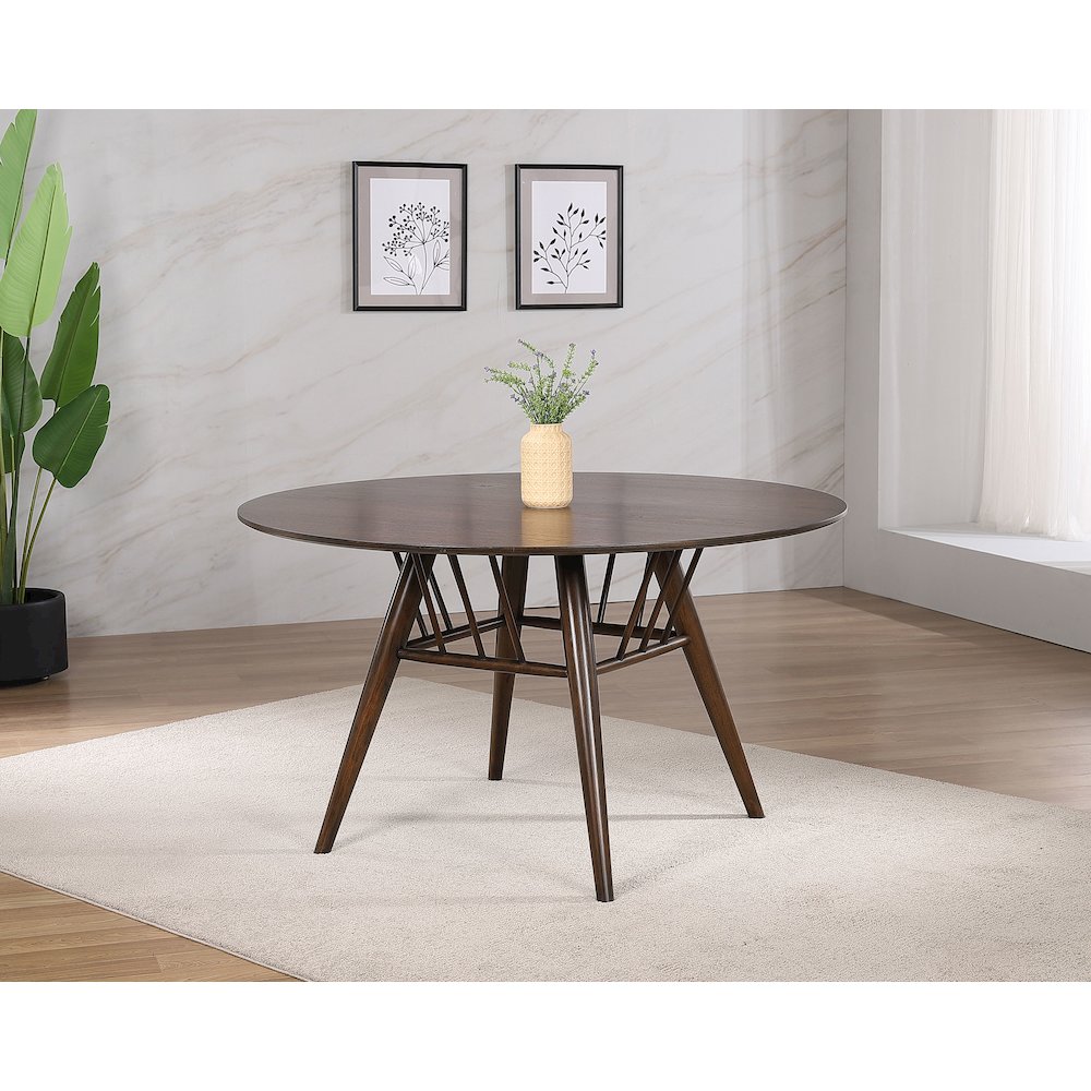 Everton Round 53-inch Wood Dining Table Dark Walnut. Picture 4