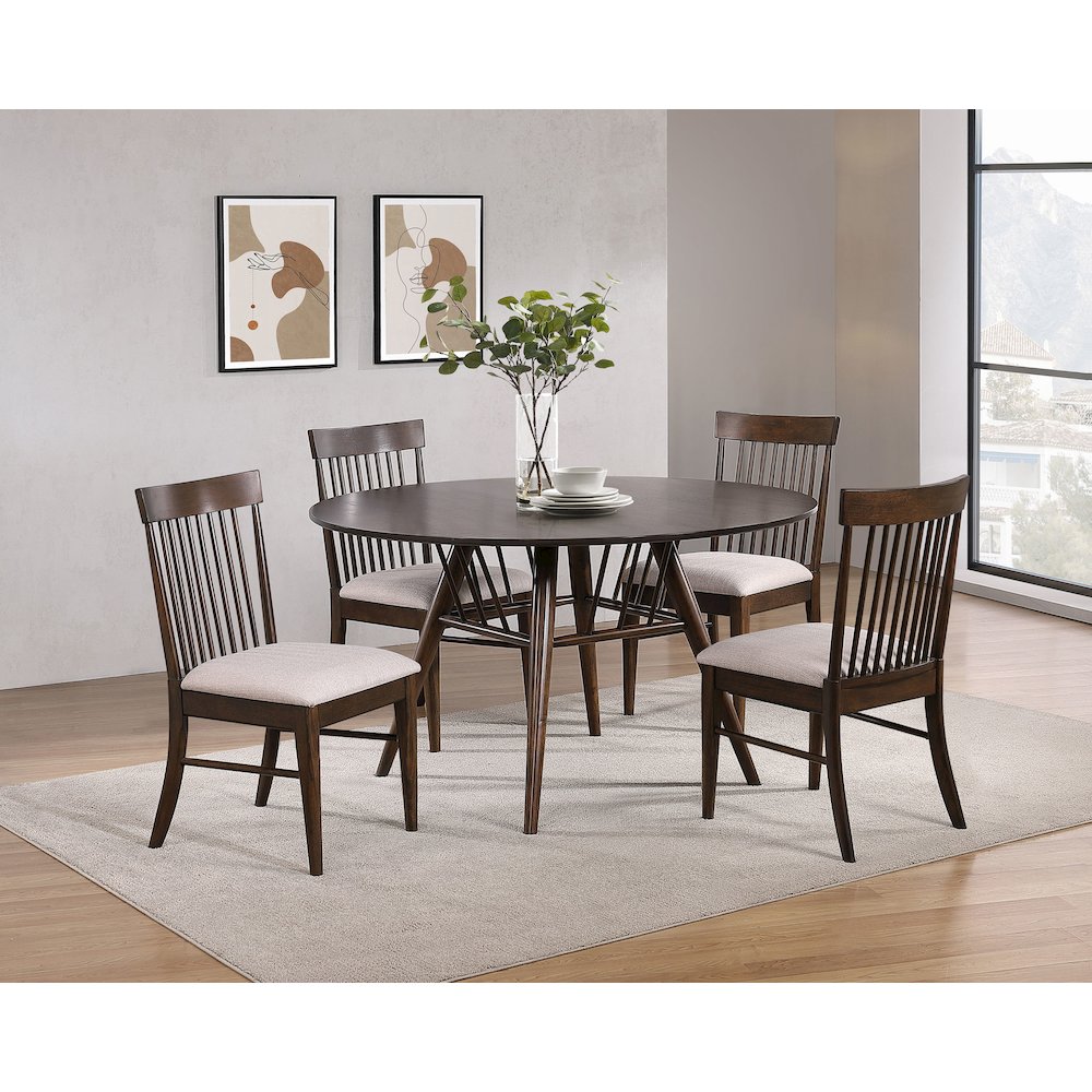 Everton Round 53-inch Wood Dining Table Dark Walnut. Picture 6